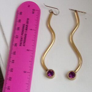 Patricia Locke earrings long gold tone amethyst  dangle long